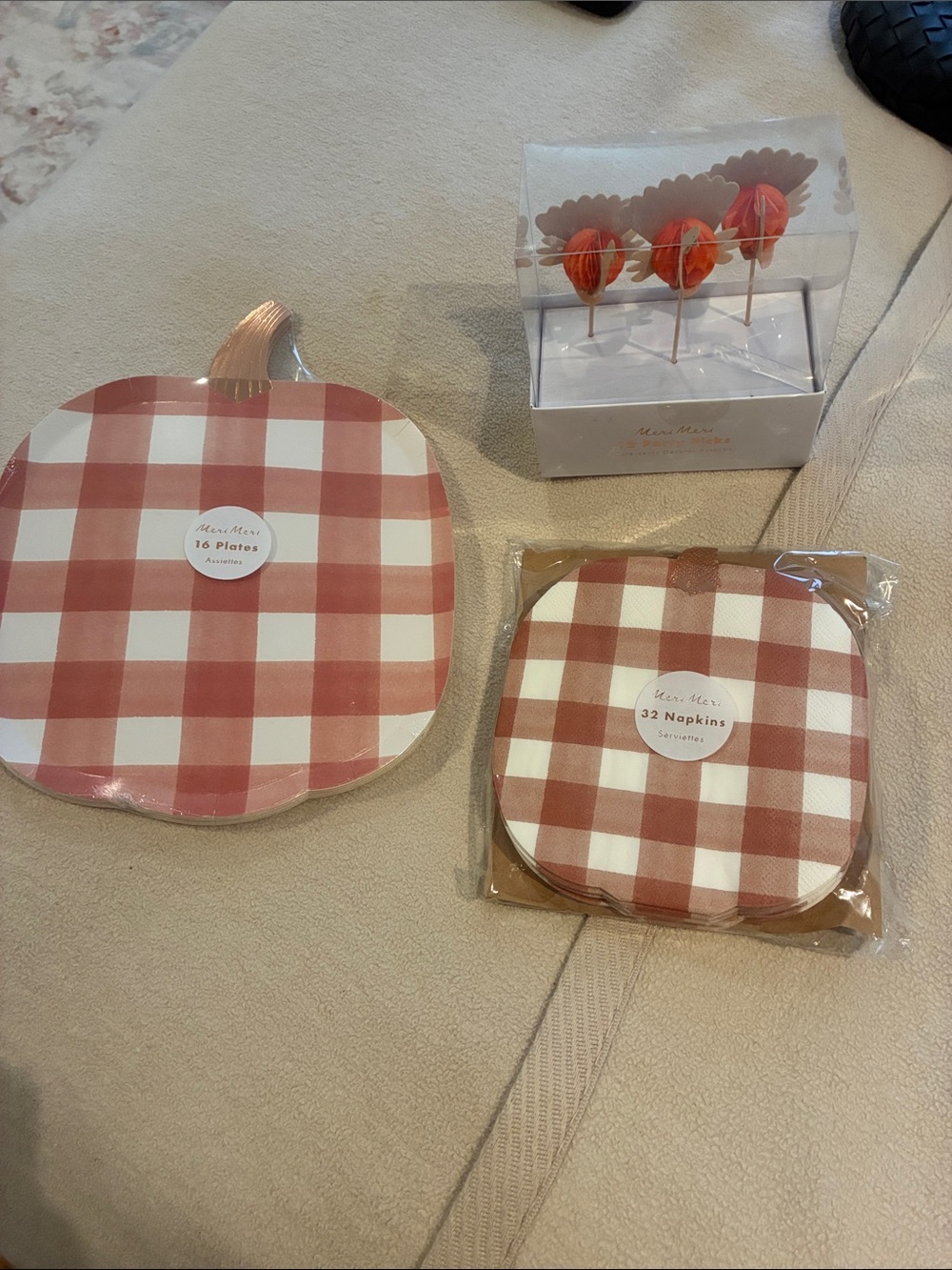 Meri Meri Red Gingham Pumpkin Plates, Napkins & Picks Set